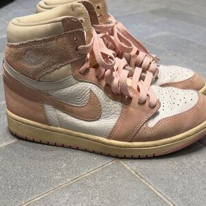 Nike Jordan Women's High-Top Sneakers in Pink and Cream white leather